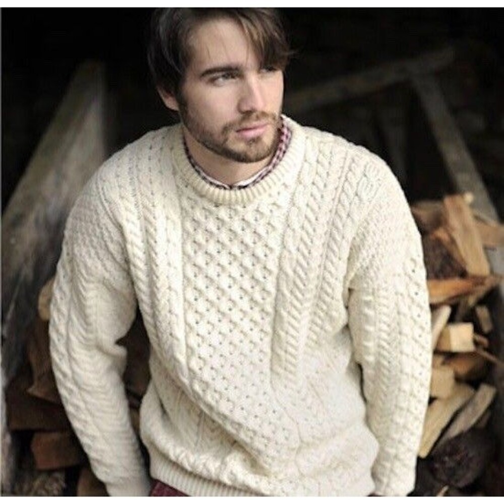Inis Crafts Ecru Pullover Wool Aran Sweater